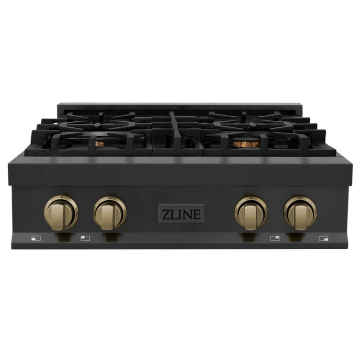 ZLINE Autograph Edition Legacy Gas Rangetops – Black Stainless with Champagne Bronze Accents – 30", 36", &amp; 48"