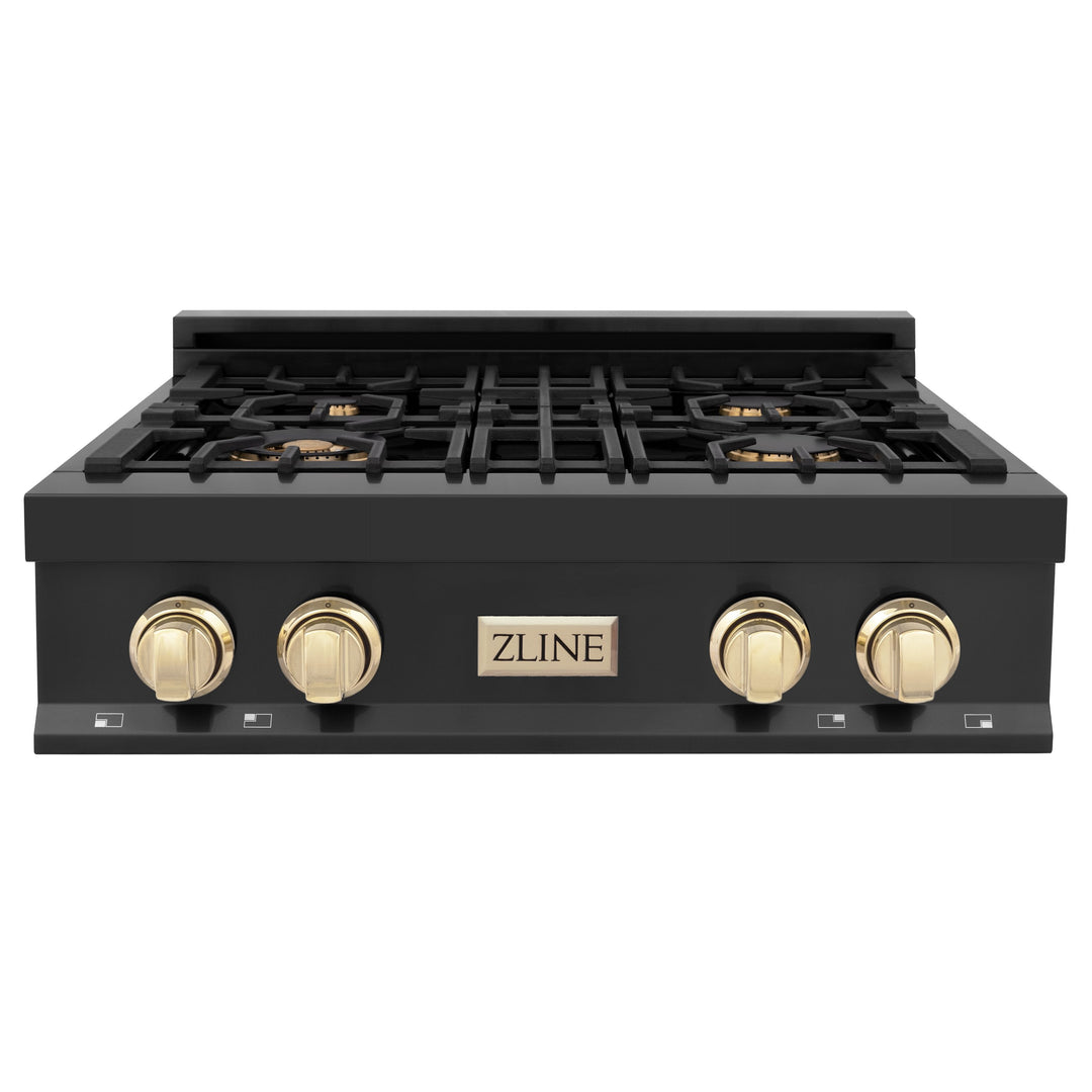 ZLINE 30" Porcelain Rangetop W/ 4 Gas Burners in Black Stainless Steel