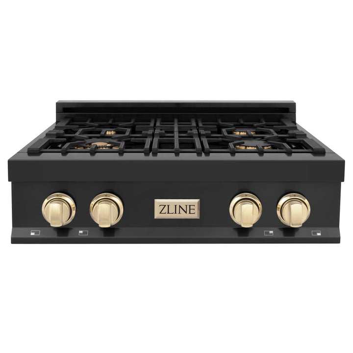 ZLINE 30" Porcelain Rangetop W/ 4 Gas Burners in Black Stainless Steel