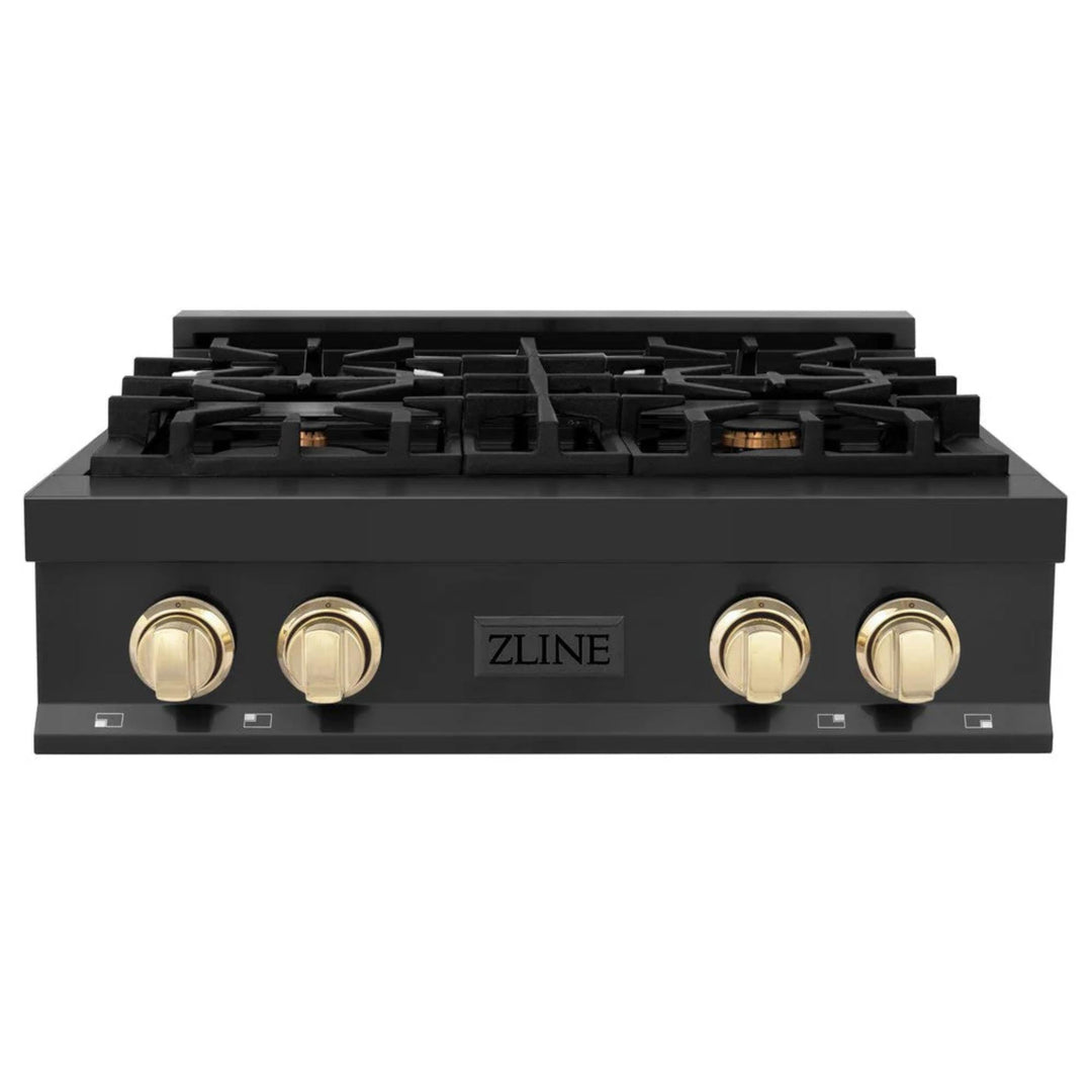 ZLINE Autograph Edition Legacy Gas Rangetops – Black Stainless with Polished Gold Accents – 30", 36", &amp; 48"