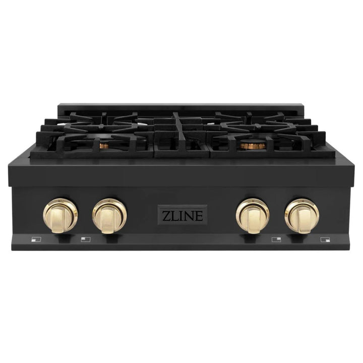ZLINE Autograph Edition Legacy Gas Rangetops – Black Stainless with Polished Gold Accents – 30", 36", &amp; 48"