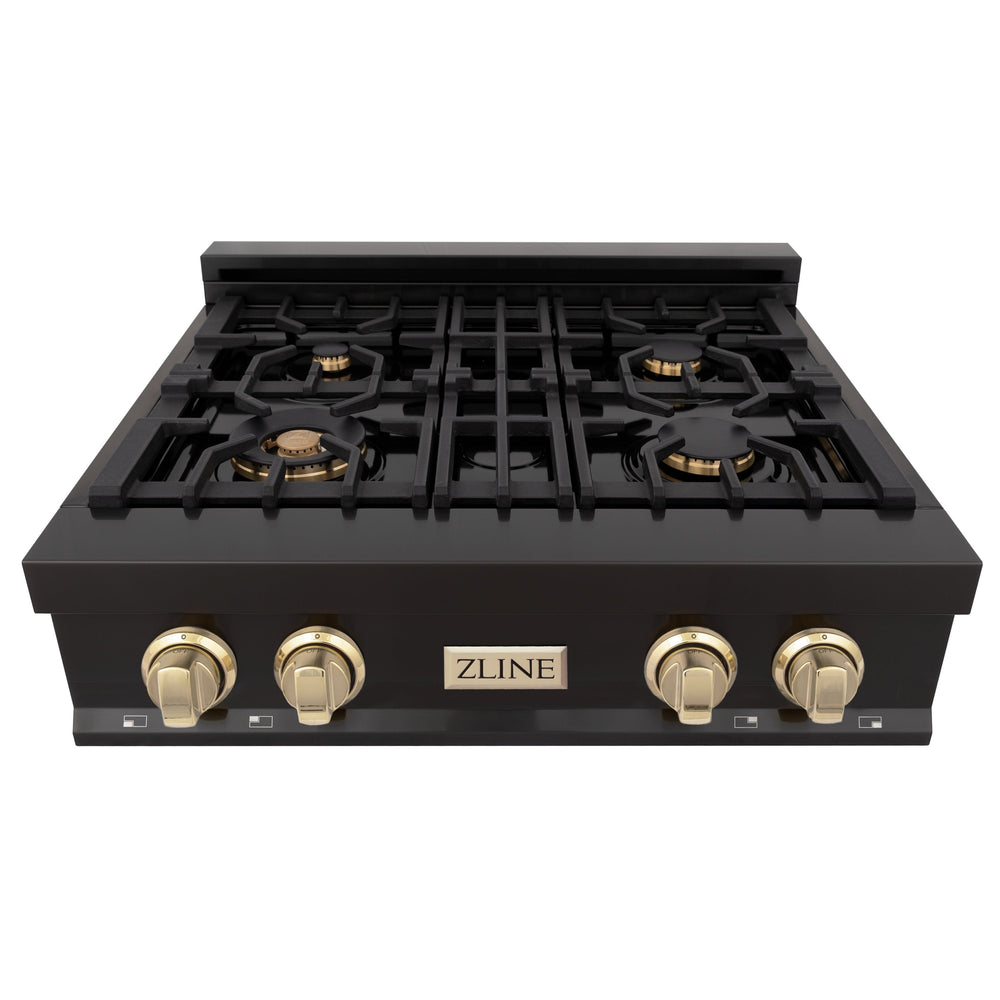 ZLINE 30" Porcelain Rangetop W/ 4 Gas Burners in Black Stainless Steel