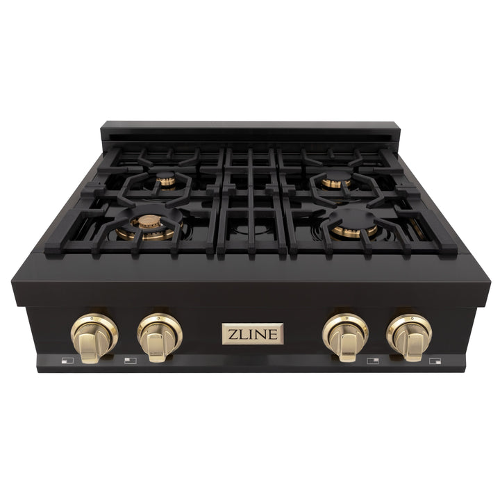 ZLINE 30" Porcelain Rangetop W/ 4 Gas Burners in Black Stainless Steel