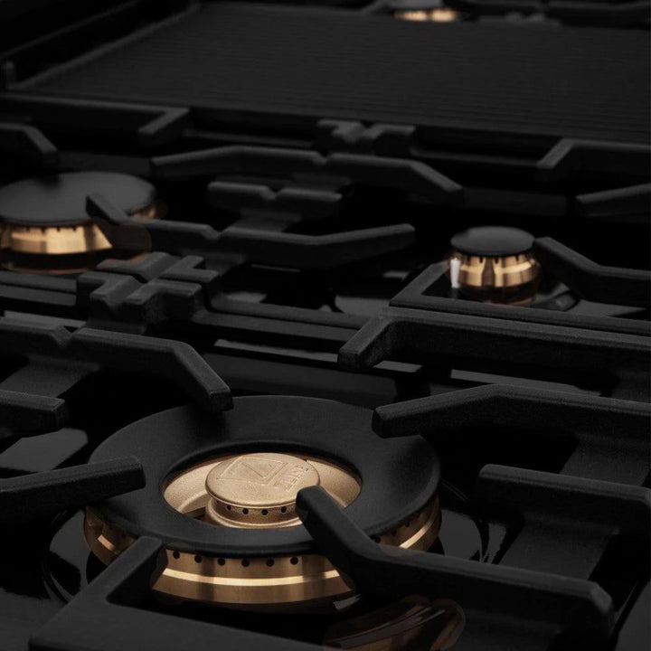 ZLINE Legacy Gas Rangetops in Black Stainless Steel with Brass Burners – 30", 36", &amp; 48"