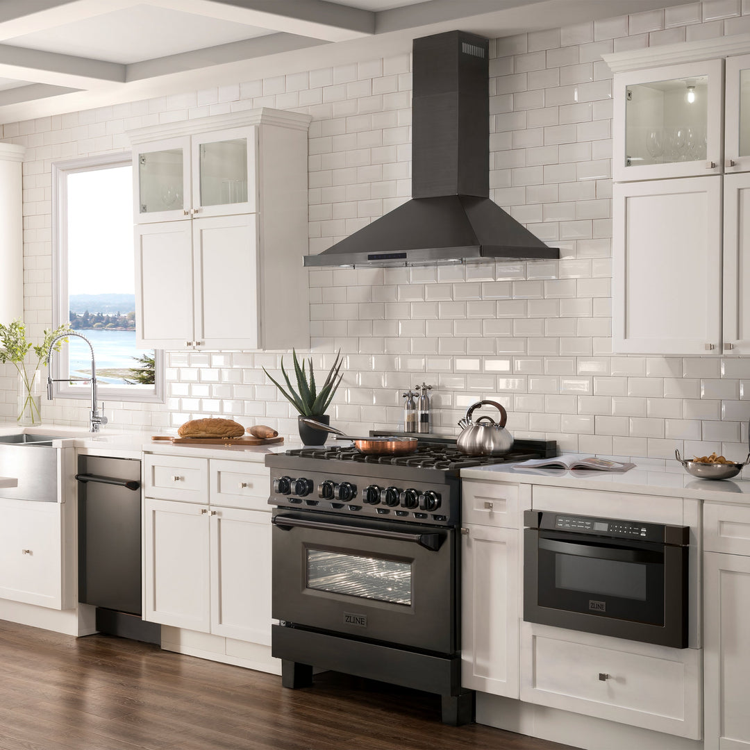 ZLINE 36" Convertible Vent Wall Mount Range Hood in Black Stainless Steel