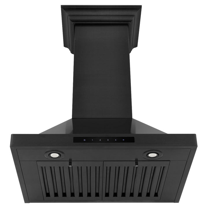 ZLINE 24 in. Convertible Vent Wall Mount Range Hood in Black Stainless Steel with Crown Molding, BSKBNCRN-24