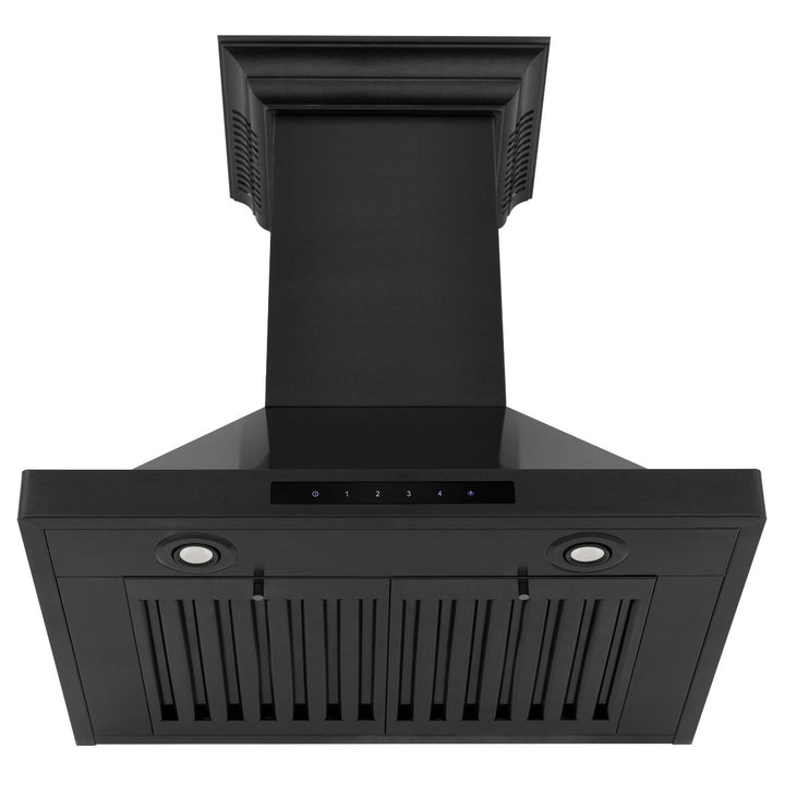 ZLINE 24 in. Wall Mount Range Hood in Black Stainless Steel with BlueTooth Crown Molding, BSKBNCRN-BT-24