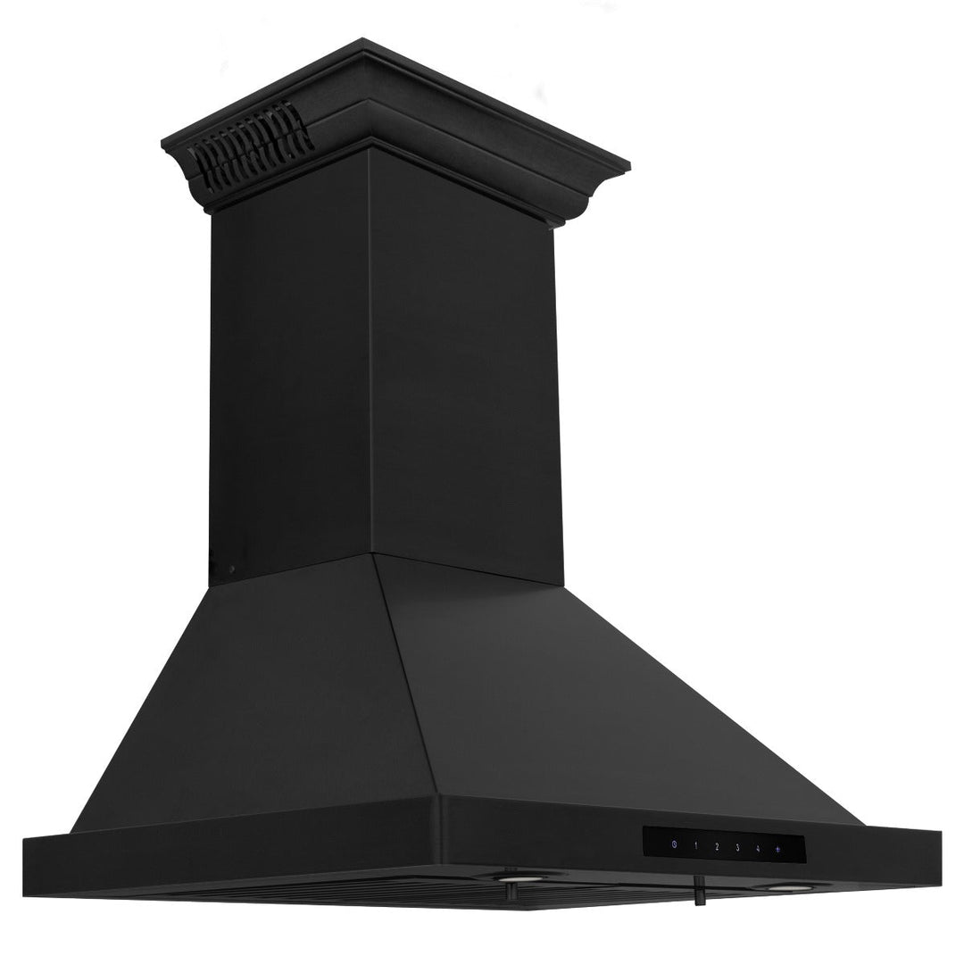 ZLINE 24 in. Wall Mount Range Hood in Black Stainless Steel with BlueTooth Crown Molding, BSKBNCRN-BT-24