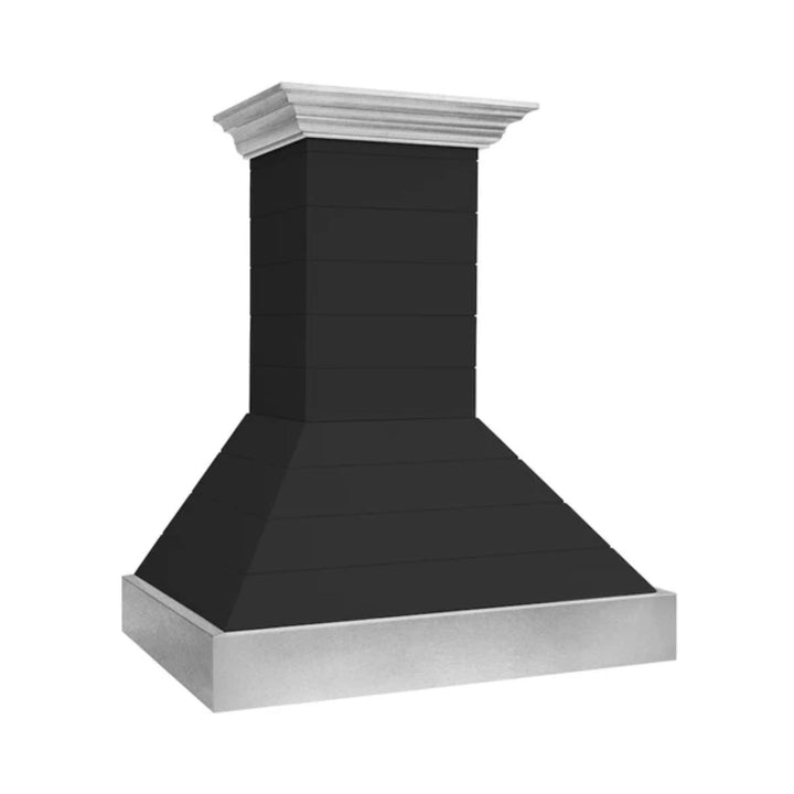 ZLINE 30" &amp; 36" Wooden Wall Mount Range Hoods in Rustic Shiplap Black Finish with Stainless Steel Accents