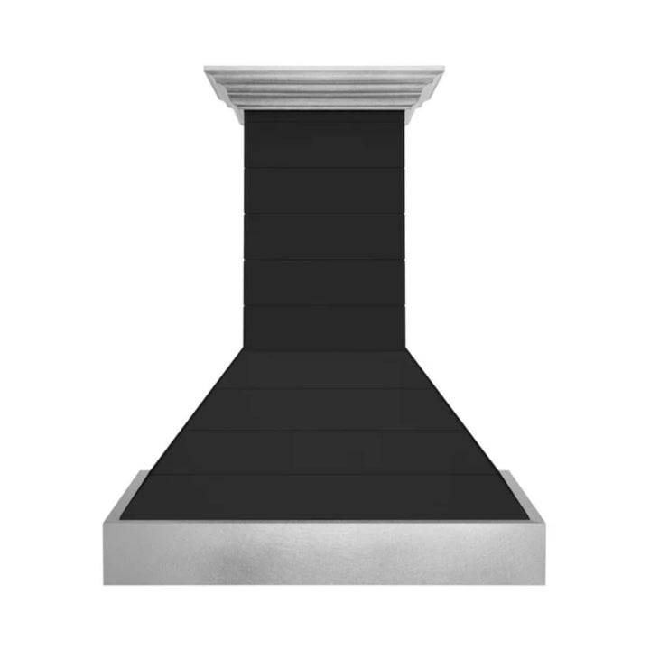 ZLINE 30" &amp; 36" Wooden Wall Mount Range Hoods in Rustic Shiplap Black Finish with Stainless Steel Accents