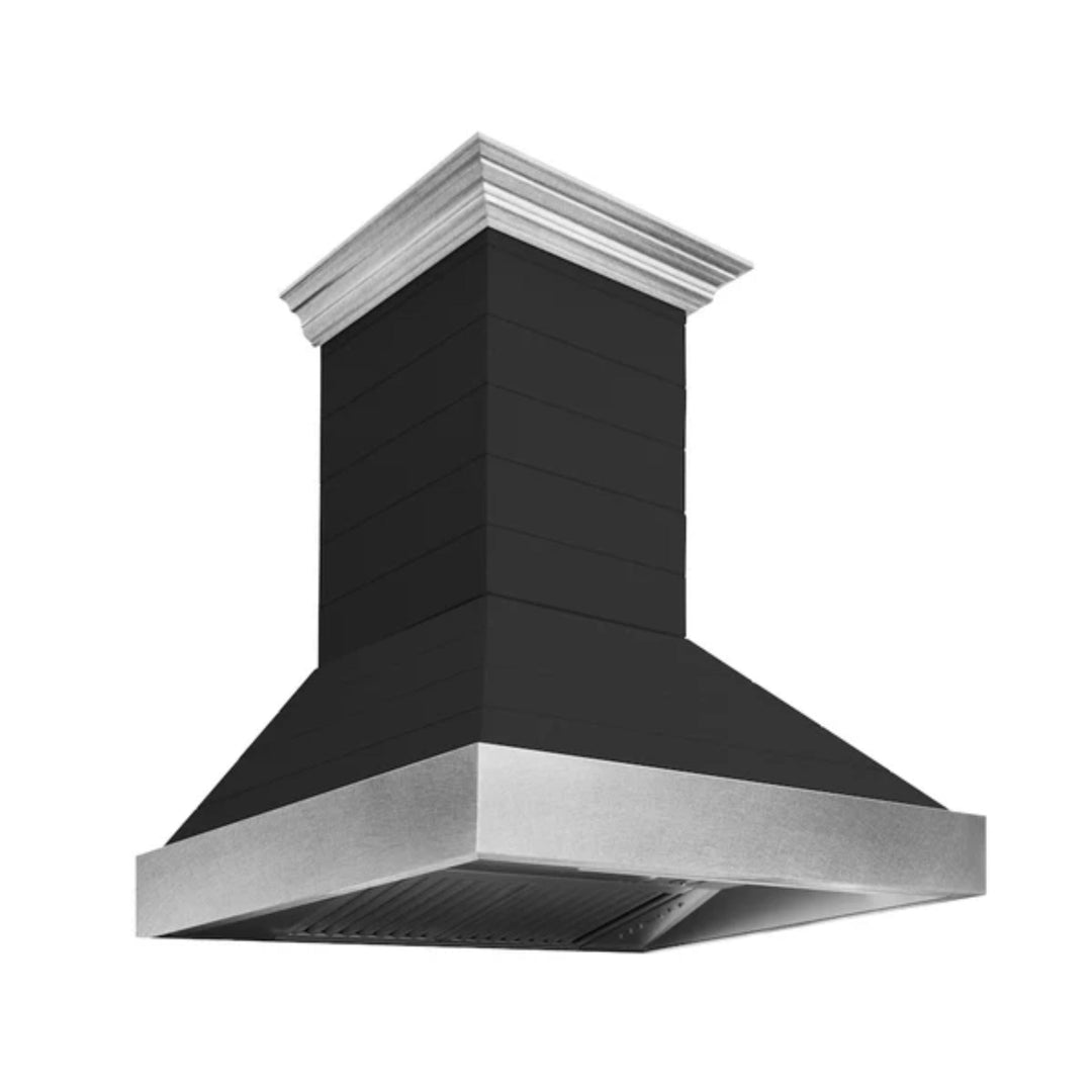 ZLINE 30" &amp; 36" Wooden Wall Mount Range Hoods in Rustic Shiplap Black Finish with Stainless Steel Accents