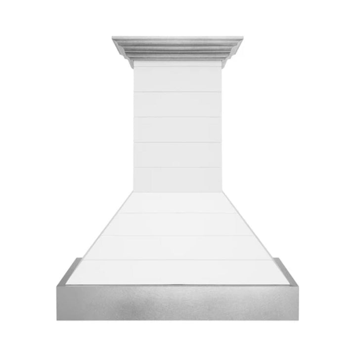 ZLINE 30" &amp; 36" Wooden Wall Mount Range Hoods in Rustic Shiplap Bright White with Stainless Steel Accents