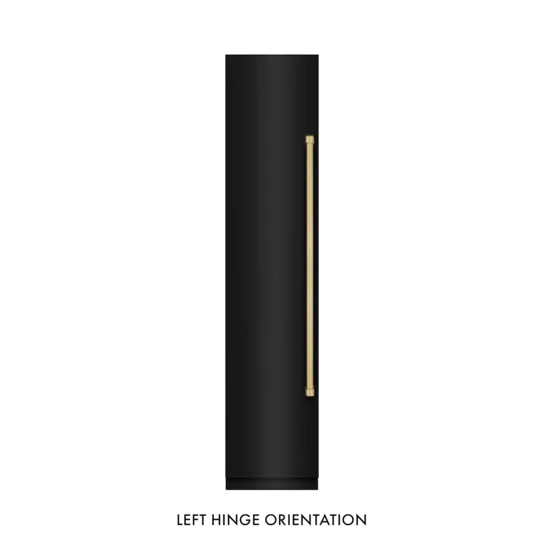 ZLINE Autograph Edition 18-Inch Left Hinge Column Freezer in Black Stainless Steel with Graphite Gray Interior and Champagne Bronze Accents