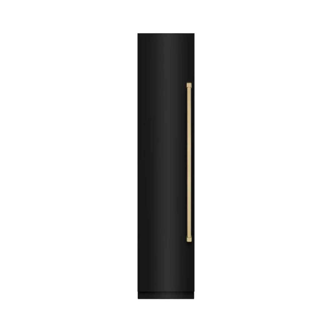 ZLINE Autograph Edition 18-Inch Left Hinge Column Freezer in Black Stainless Steel with Graphite Gray Interior and Champagne Bronze Accents