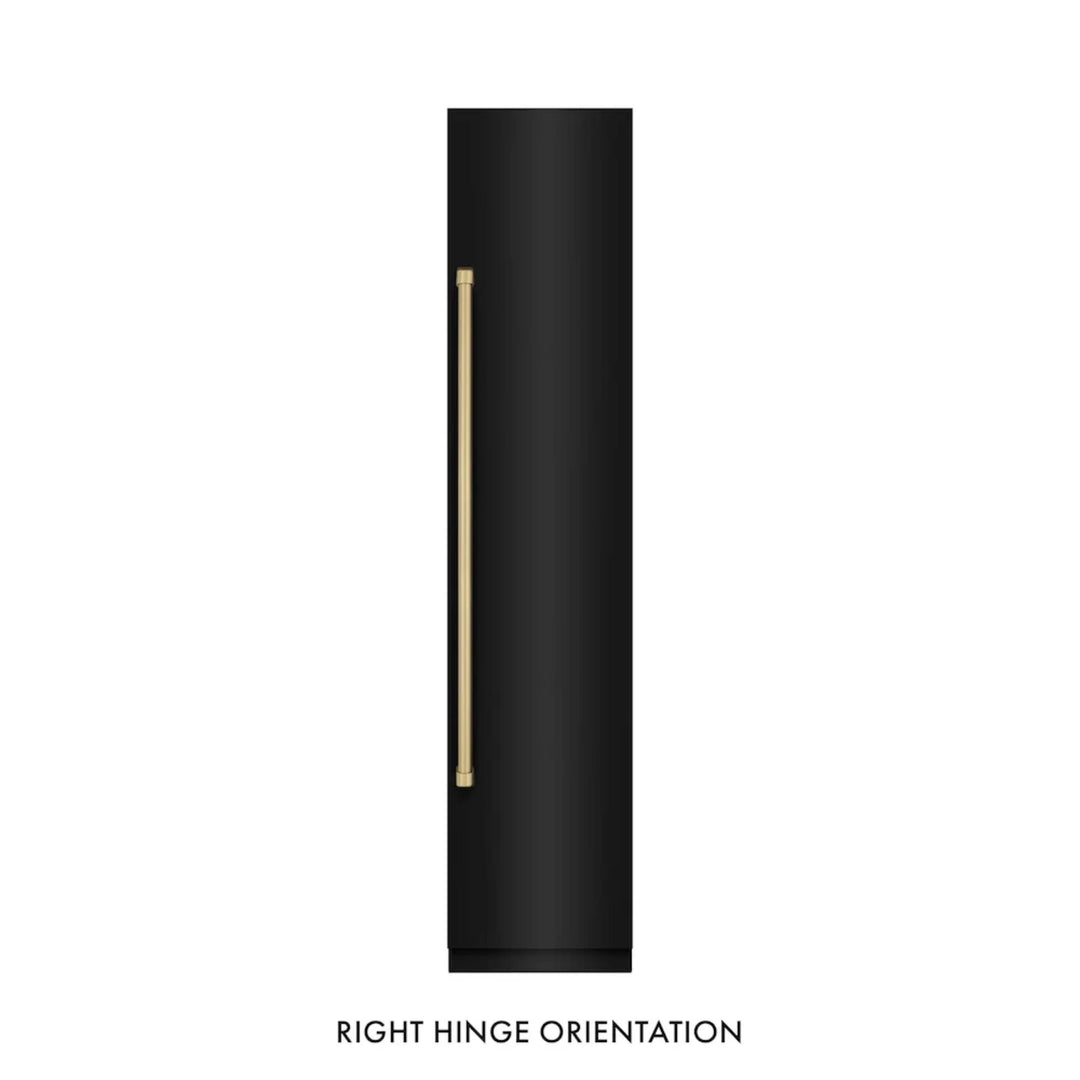 ZLINE Autograph Edition 18-Inch Right Hinge Column Freezer in Black Stainless Steel with Graphite Gray Interior and Champagne Bronze Accents