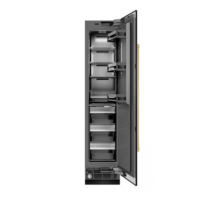 ZLINE Autograph Edition 18-Inch Right Hinge Column Freezer in Black Stainless Steel with Graphite Gray Interior and Champagne Bronze Accents