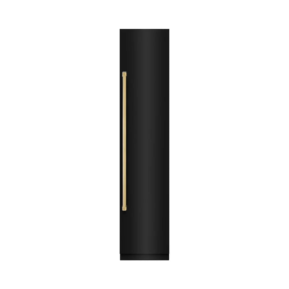 ZLINE Autograph Edition 18-Inch Right Hinge Column Freezer in Black Stainless Steel with Graphite Gray Interior and Polished Gold Accents