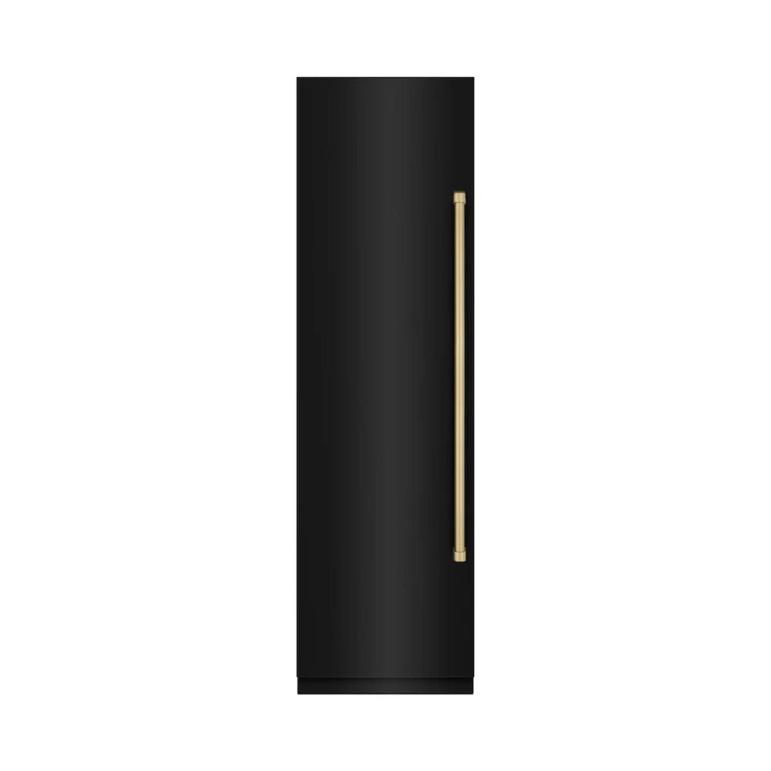 ZLINE Autograph Edition 24-Inch Column Freezer in Black Stainless Steel with Graphite Gray Interior and Polished Gold Accents