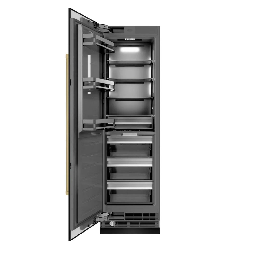 ZLINE Autograph Edition 24-Inch Column Freezer in Black Stainless Steel with Graphite Gray Interior and Champagne Bronze Accents