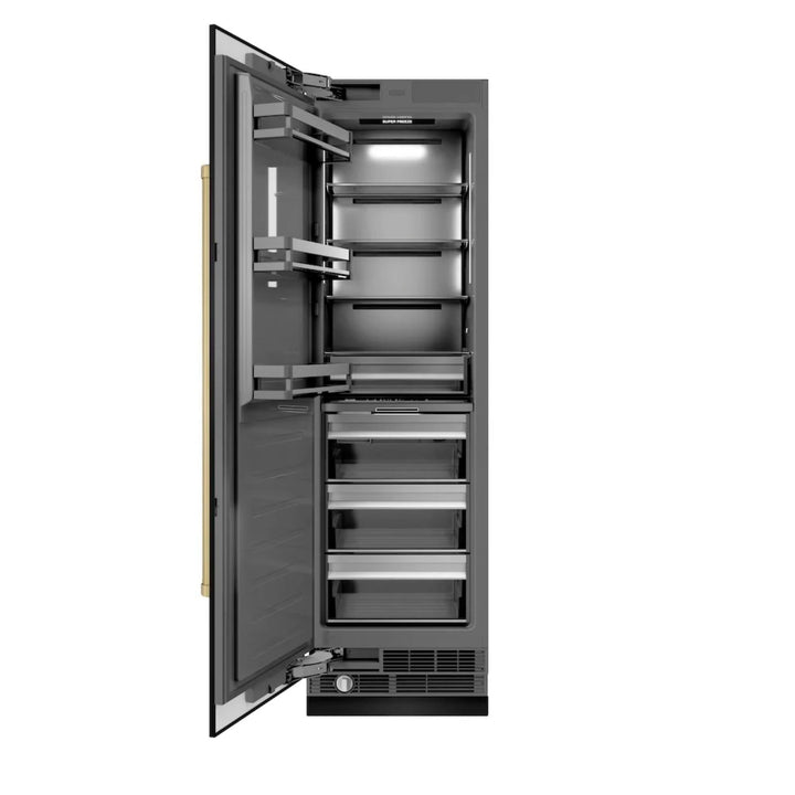 ZLINE Autograph Edition 24-Inch Column Freezer in Black Stainless Steel with Graphite Gray Interior and Champagne Bronze Accents