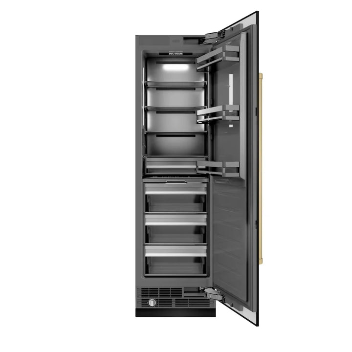 ZLINE Autograph Edition 24-Inch Column Refrigerator in Black Stainless Steel with Graphite Gray Interior and Champagne Bronze Accents