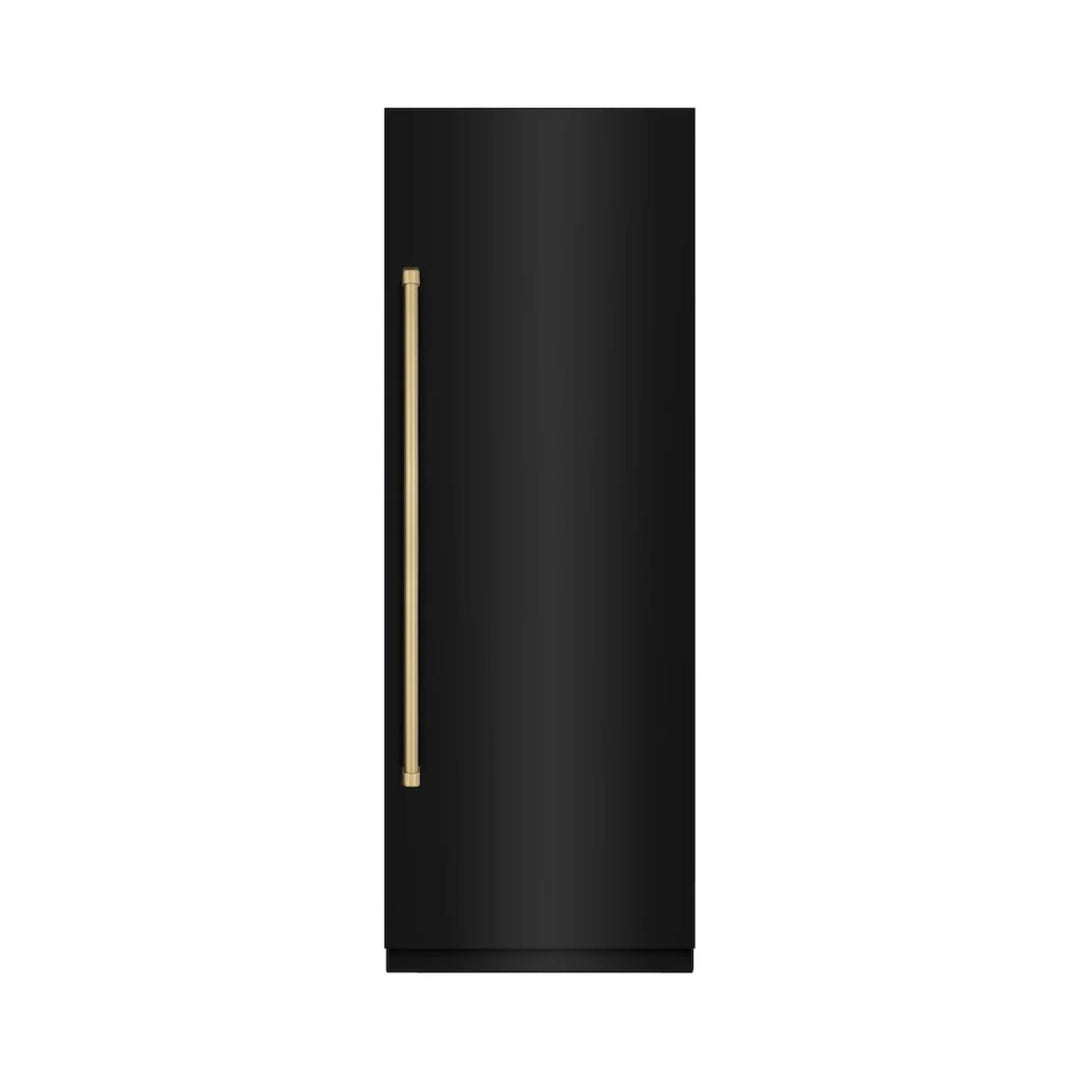 ZLINE Autograph Edition 30-Inch Bottom Freezer Refrigerator in Black Stainless Steel with Champagne Bronze Accents