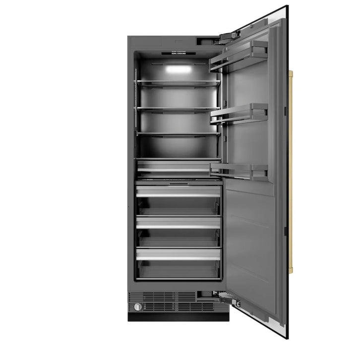 ZLINE Autograph Edition 30-Inch Bottom Freezer Refrigerator in Black Stainless Steel with Champagne Bronze Accents