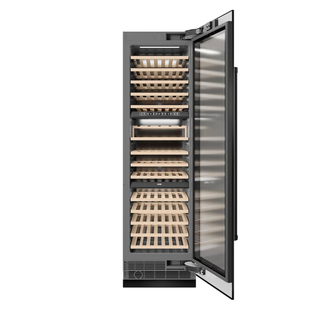 ZLINE 24-Inch Triple Zone 100 Bottle Column Wine Cooler in Black Stainless Steel