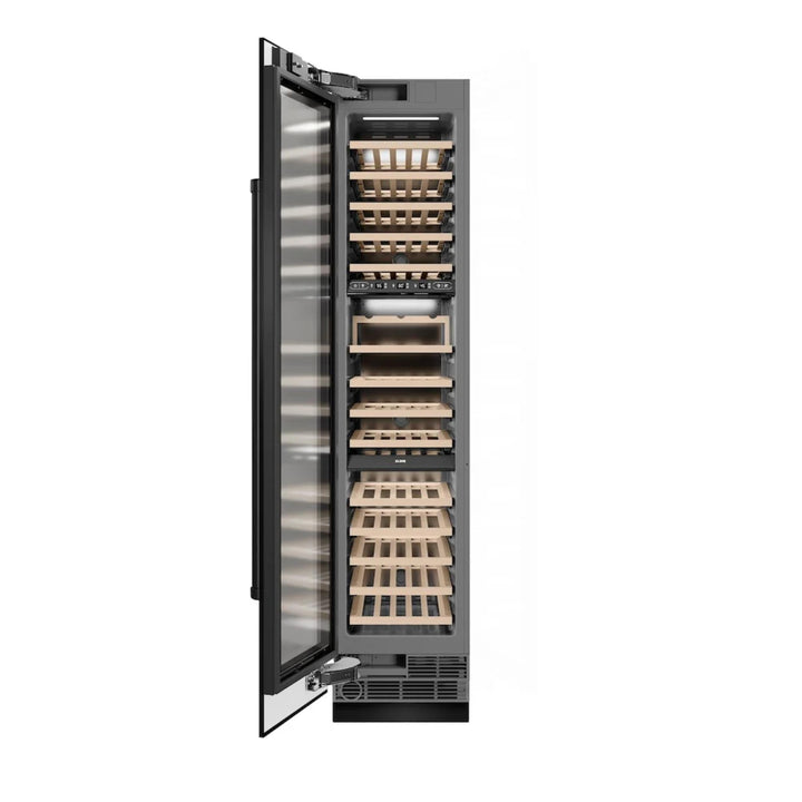 ZLINE 18-Inch 9.0 Cu. Ft. Autograph Edition Triple Zone Panel Ready Left Hinge Column Wine Cooler with DuraSnow® Stainless Steel and Matte Black Accents