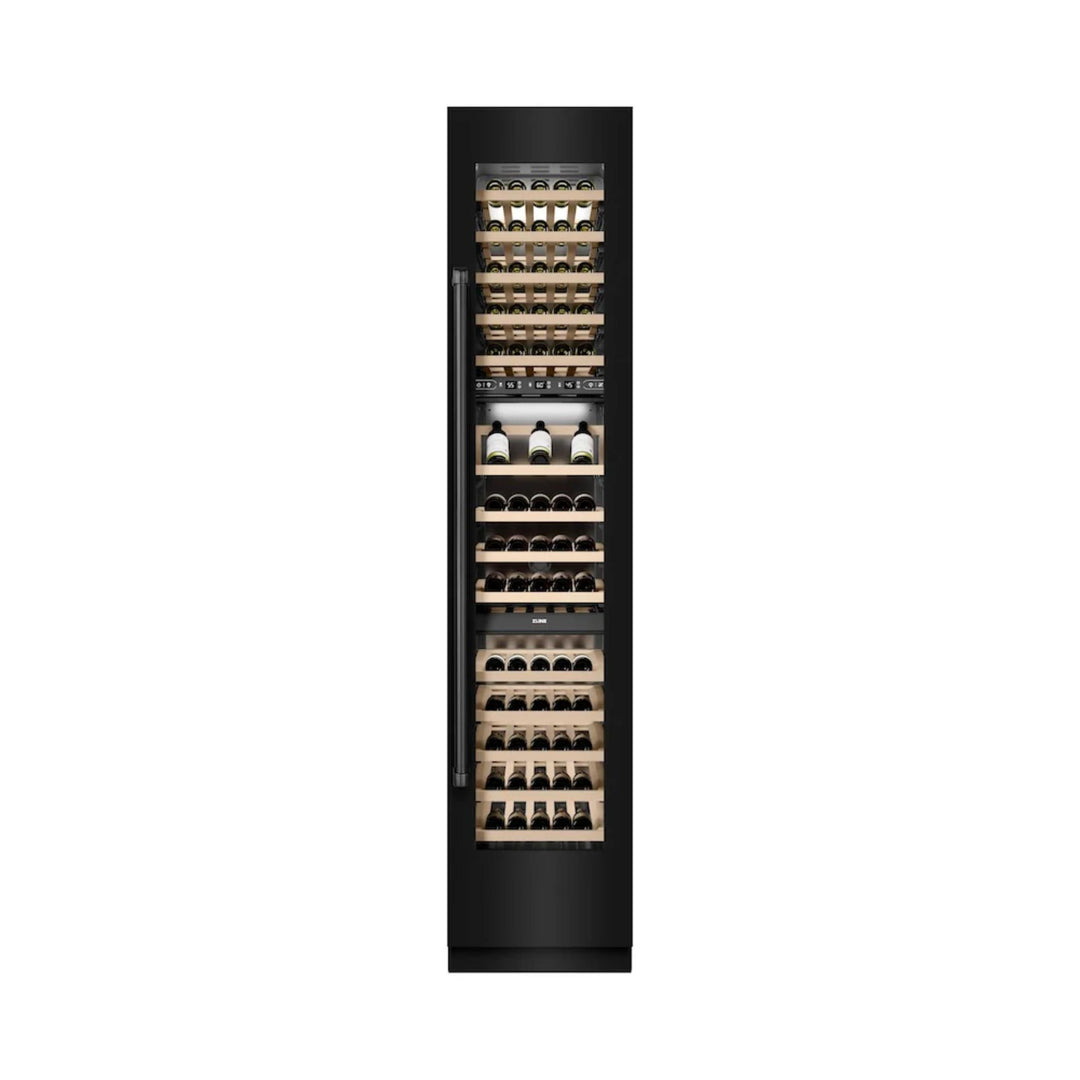 ZLINE 18-Inch 9.0 Cu. Ft. Triple Zone Panel Ready Right Hinge Column Wine Cooler in Black Stainless Steel