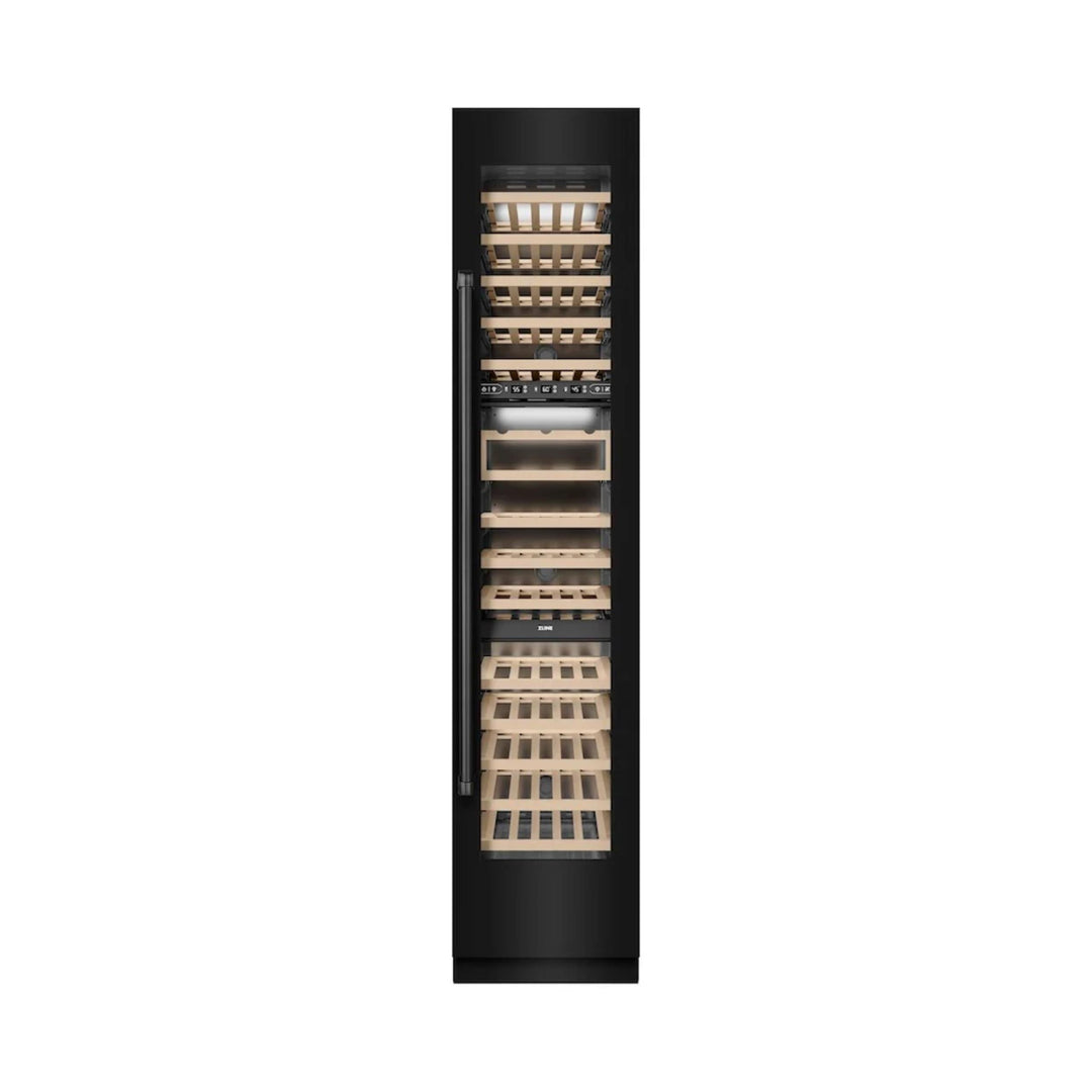 ZLINE 18-Inch 9.0 Cu. Ft. Triple Zone Panel Ready Right Hinge Column Wine Cooler in Black Stainless Steel