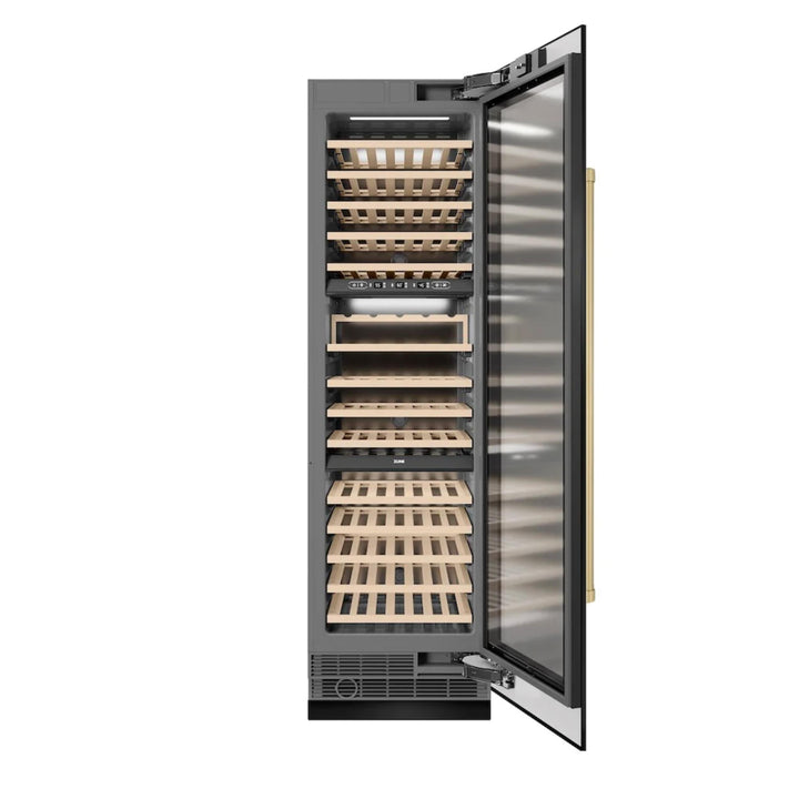 ZLINE Autograph Edition 24-Inch Triple Zone Column Wine Cooler in Black Stainless Steel with Champagne Bronze Accents