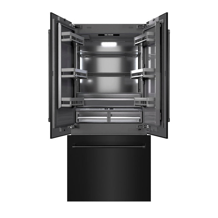 ZLINE 36 in. 19.6 cu. ft. French Door Built-In Bottom Freezer Refrigerator with Water Dispenser and Ice Maker in Stainless Steel with Graphite Gray Interior