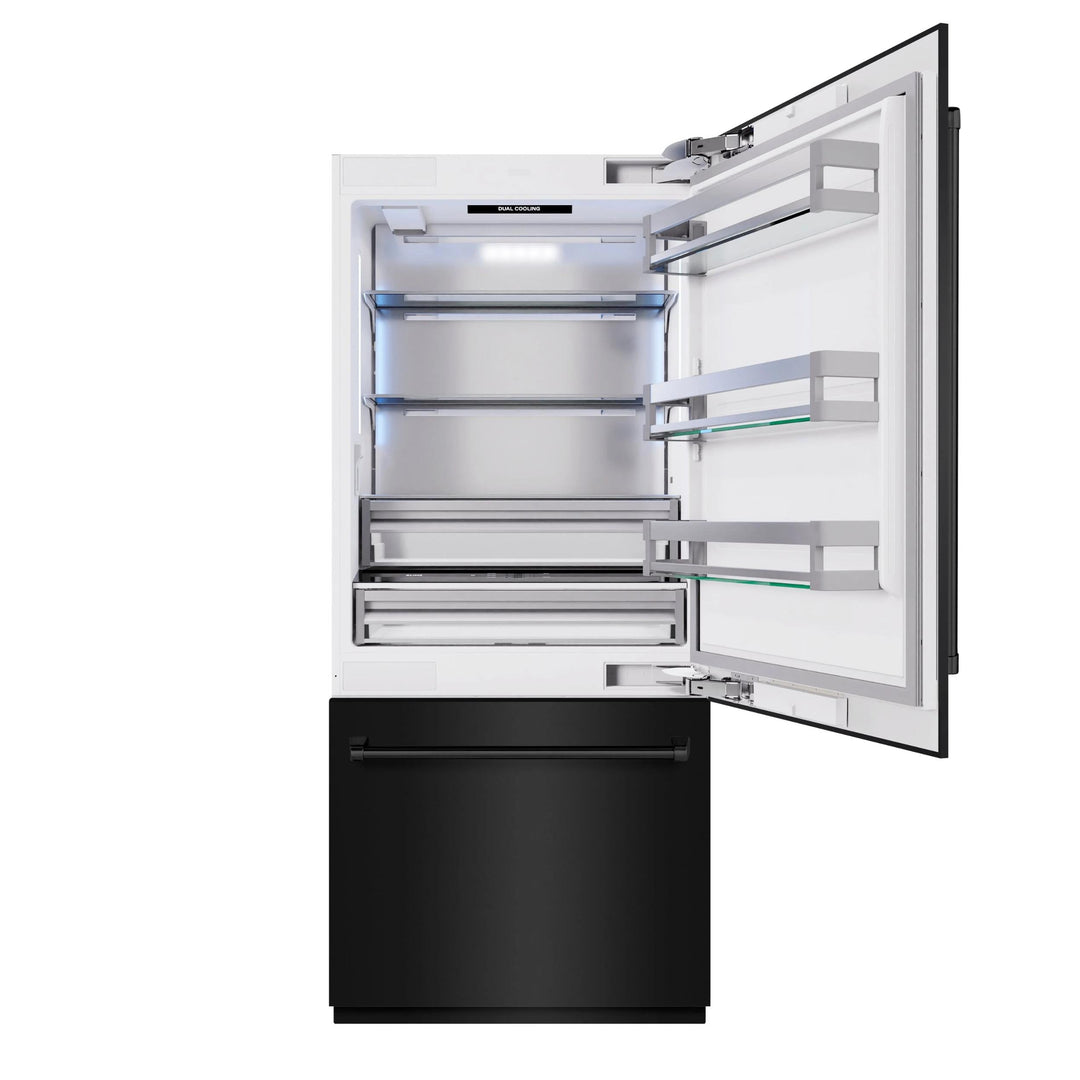 ZLINE 36" Built-In Bottom Freezer Refrigerator with Water Dispenser and Ice Maker in Black Stainless Steel