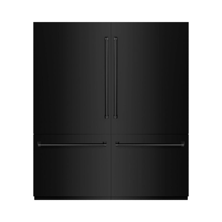 ZLINE 72" Built-In French Door Bottom Freezer Refrigerator in Black Stainless Steel with Water Dispensers &amp; Ice Makers