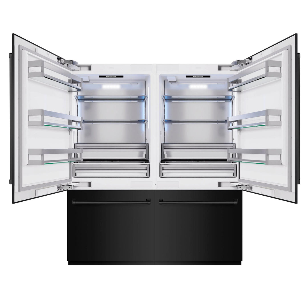 ZLINE 72" Built-In French Door Bottom Freezer Refrigerator in Black Stainless Steel with Water Dispensers &amp; Ice Makers