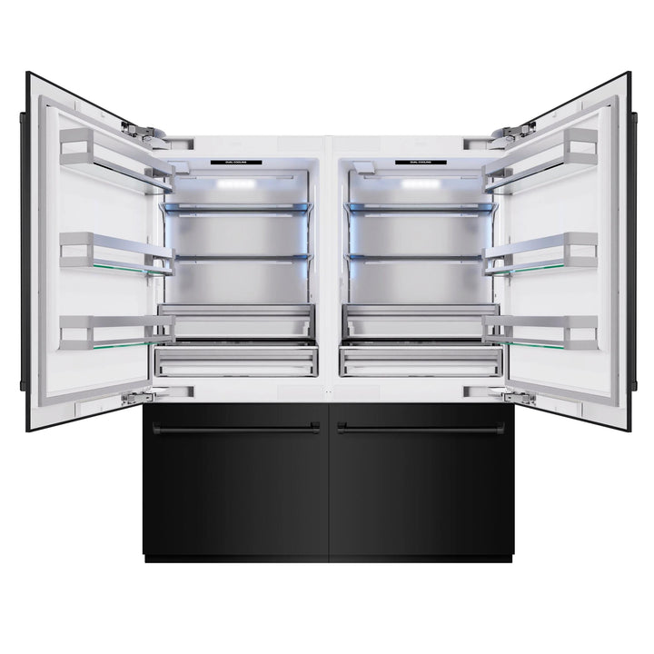 ZLINE 72" Built-In French Door Bottom Freezer Refrigerator in Black Stainless Steel with Water Dispensers &amp; Ice Makers