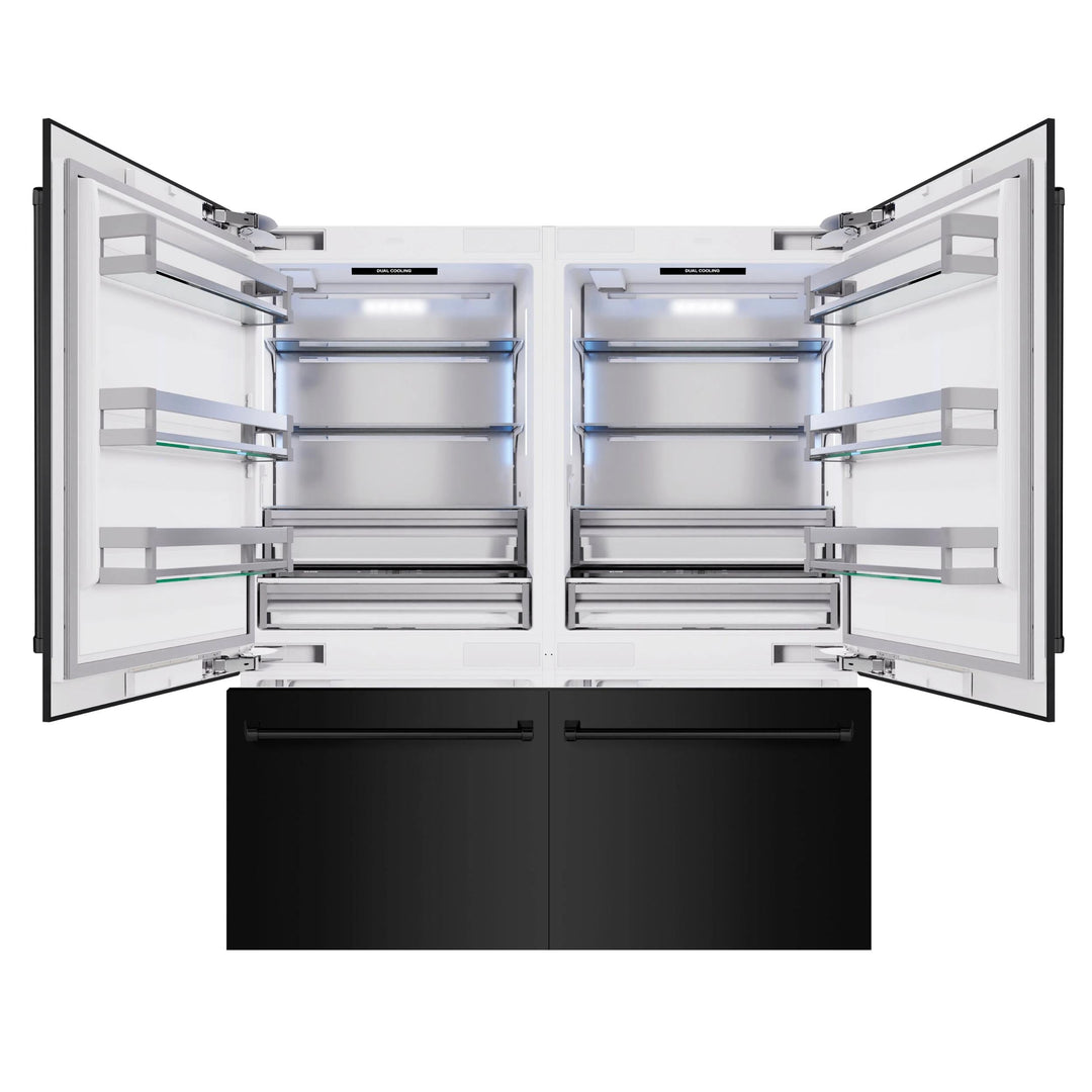 ZLINE 72" Built-In French Door Bottom Freezer Refrigerator in Black Stainless Steel with Water Dispensers &amp; Ice Makers