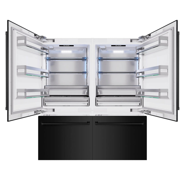 ZLINE 72" Built-In French Door Bottom Freezer Refrigerator in Black Stainless Steel with Water Dispensers &amp; Ice Makers