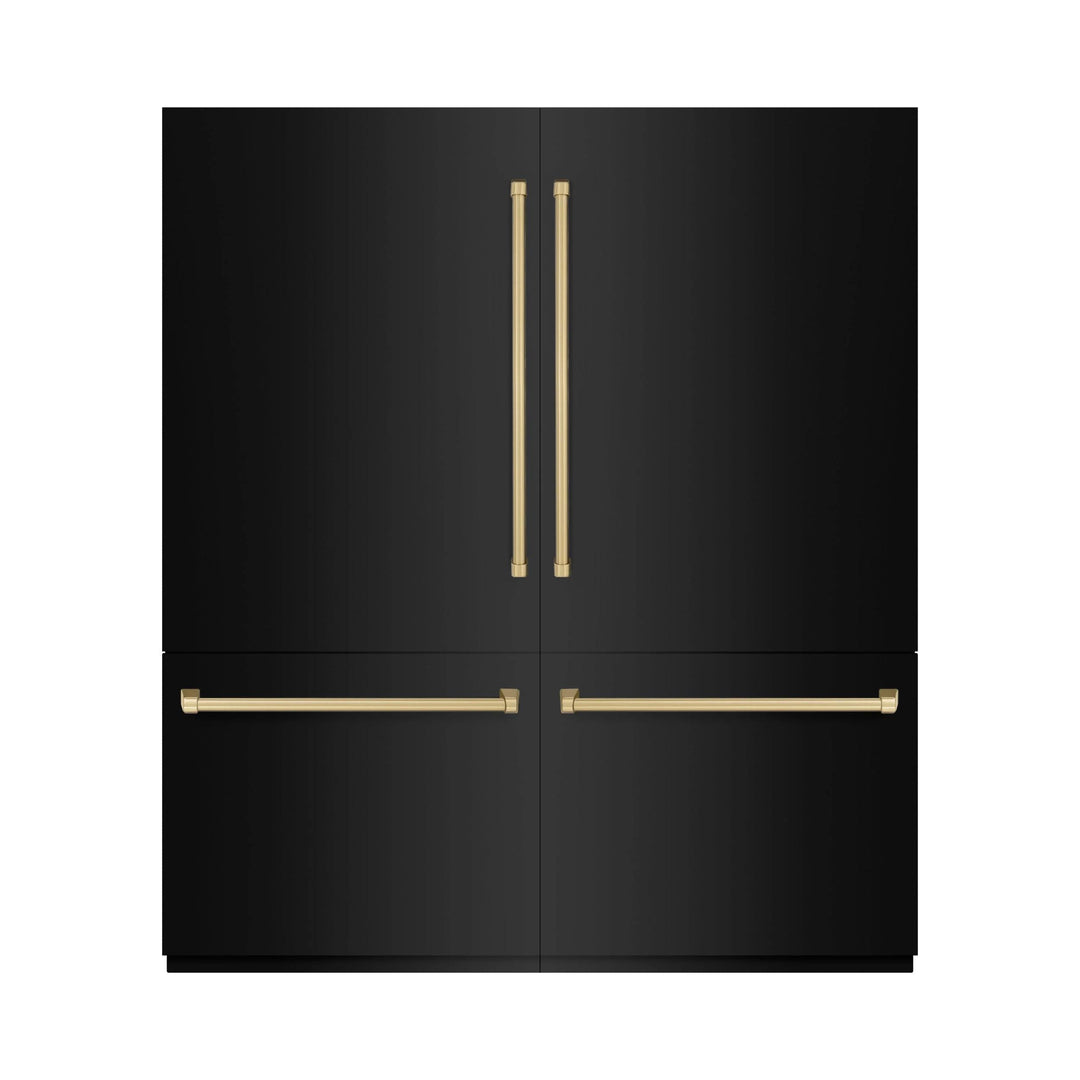 ZLINE Autograph Edition 72" Built-In French Door Bottom Freezer Refrigerator — Black Stainless with Champagne Bronze or Polished Gold Accents