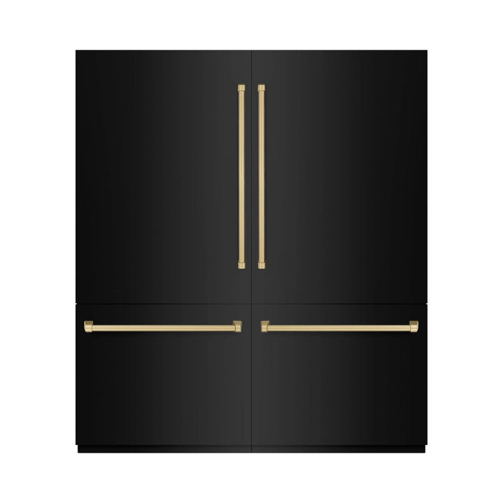 ZLINE Autograph Edition 72" Built-In French Door Bottom Freezer Refrigerator — Black Stainless with Champagne Bronze or Polished Gold Accents