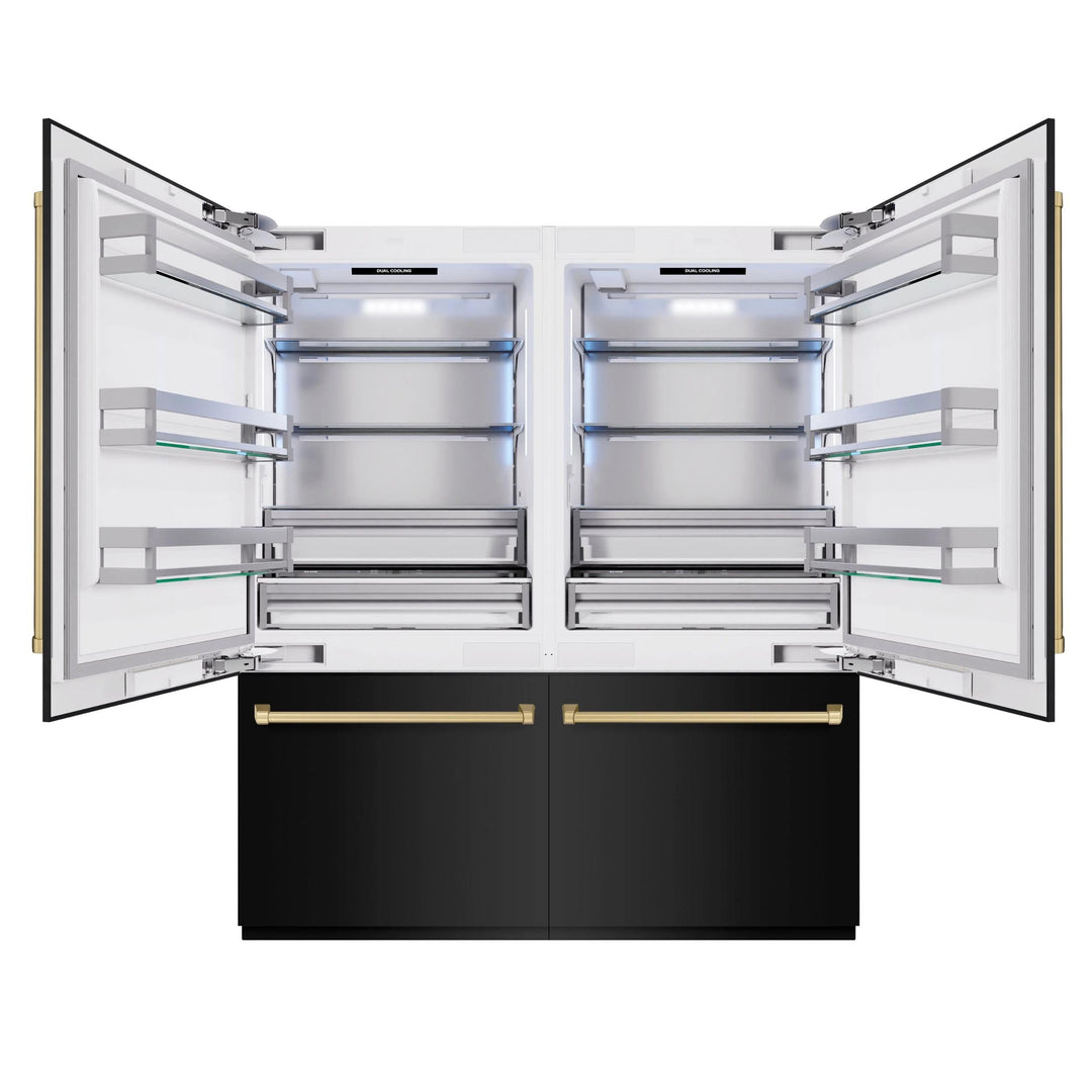 ZLINE Autograph Edition 72" Built-In French Door Bottom Freezer Refrigerator — Black Stainless with Champagne Bronze or Polished Gold Accents
