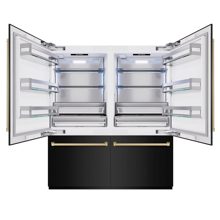 ZLINE Autograph Edition 72" Built-In French Door Bottom Freezer Refrigerator — Black Stainless with Champagne Bronze or Polished Gold Accents