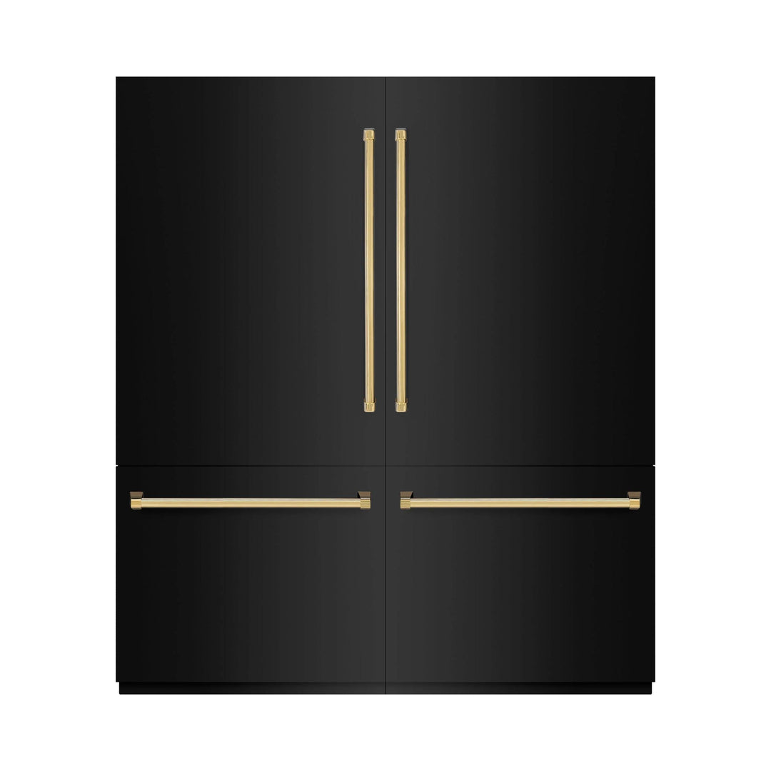 ZLINE Autograph Edition 72" Built-In French Door Bottom Freezer Refrigerator — Black Stainless with Champagne Bronze or Polished Gold Accents