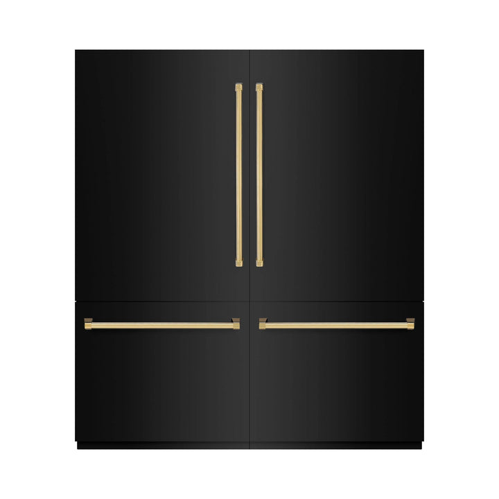 ZLINE Autograph Edition 72" Built-In French Door Bottom Freezer Refrigerator — Black Stainless with Champagne Bronze or Polished Gold Accents
