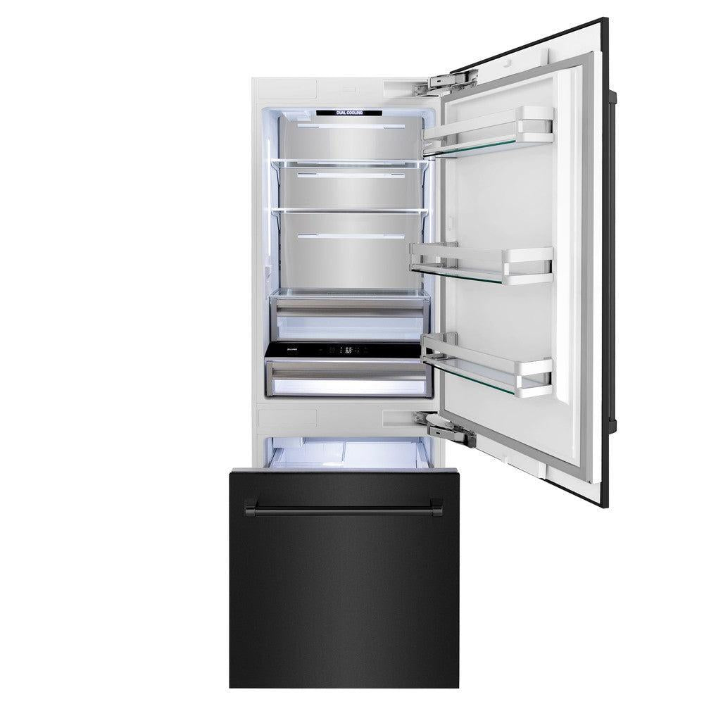 ZLINE 30 in. 16.1 cu. ft. Built-In Bottom Freezer Refrigerator with Water Dispenser and Ice Maker in Black Stainless Steel (RBIV-BS-30)