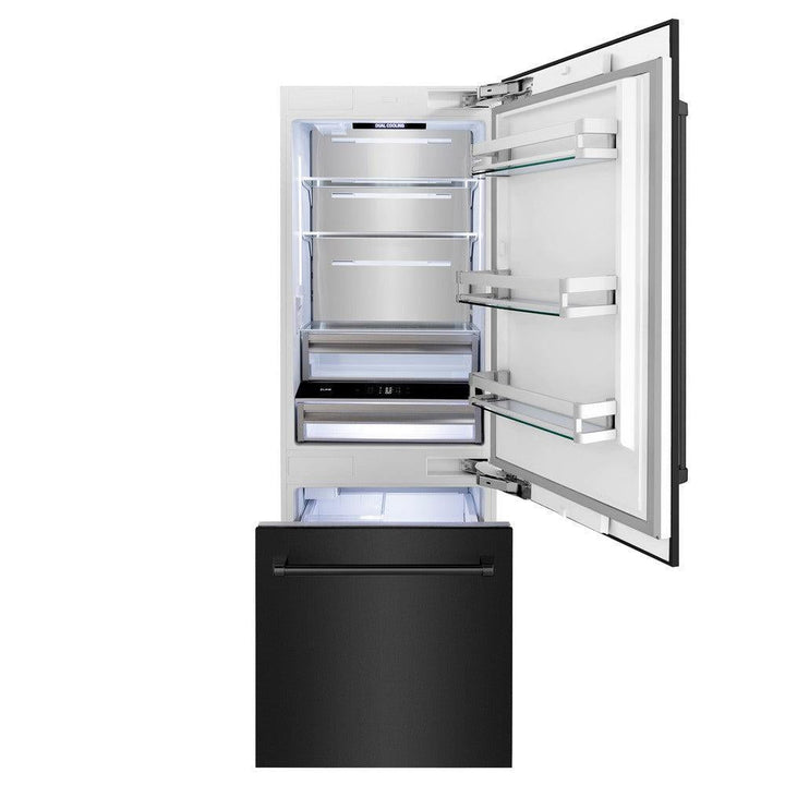 ZLINE 30 in. 16.1 cu. ft. Built-In Bottom Freezer Refrigerator with Water Dispenser and Ice Maker in Black Stainless Steel (RBIV-BS-30)