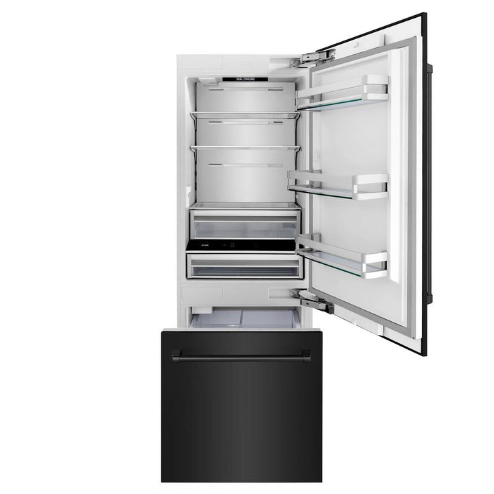 ZLINE 30 in. 16.1 cu. ft. Built-In Bottom Freezer Refrigerator with Water Dispenser and Ice Maker in Black Stainless Steel (RBIV-BS-30)