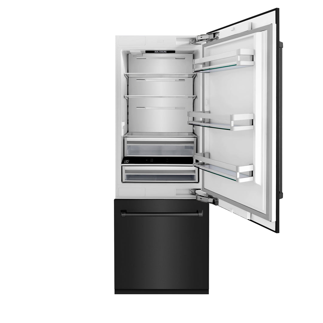 ZLINE 30" 16.1 cu. ft. Built-In Refrigerator with Internal Water and Ice Dispenser in Black Stainless Steel, RBIV-BS-30