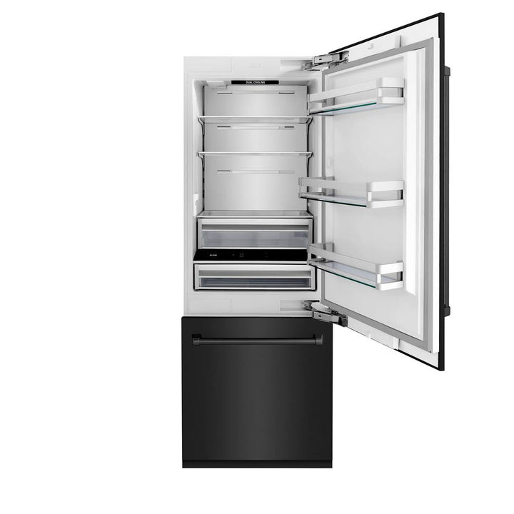 ZLINE 30 in. 16.1 cu. ft. Built-In Bottom Freezer Refrigerator with Water Dispenser and Ice Maker in Black Stainless Steel (RBIV-BS-30)